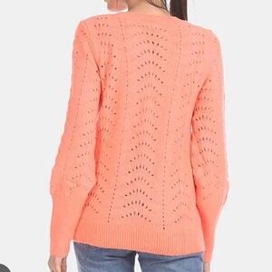 GAP Women's Pointelle Cre Neon Peach Sweater